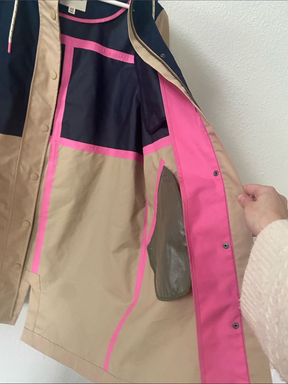 Boden Wells Waterproof Rain Coat Tan Pink Navy Accents size 10 US - Picture 5 of 9